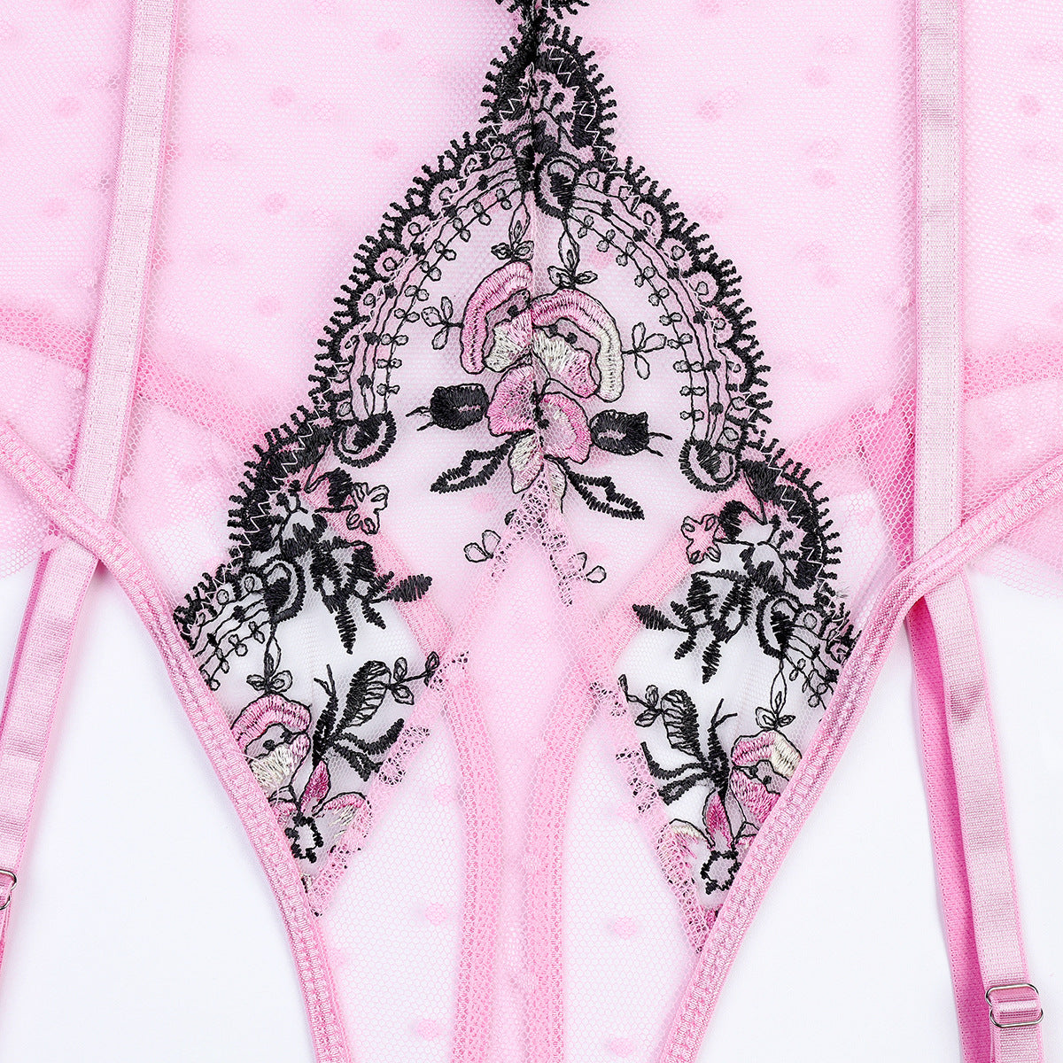 Cute Girl Pure Desire Sexy Underwear Embroidery Stitching Polka Dot Mesh Jumpsuit