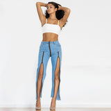 Shascullfites Women Split Straight Jeans
