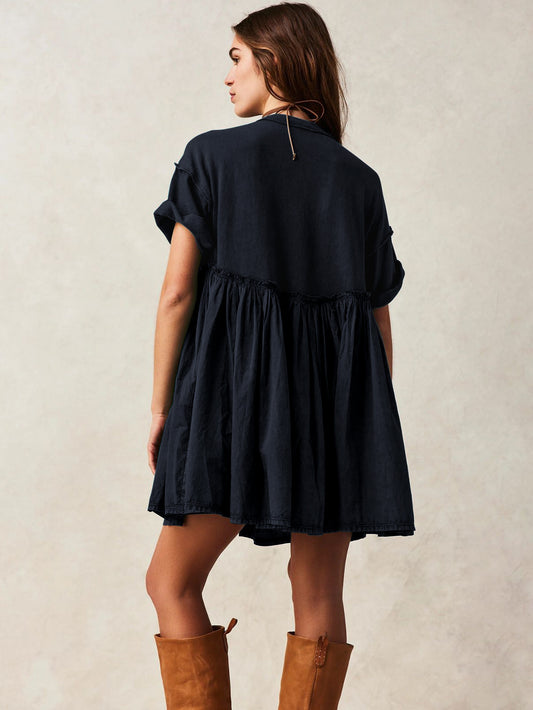 Nuovo abito casual da festa a maniche corte con scollo rotondo da donna