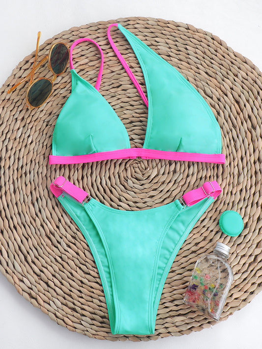 Bikini Einschultriger Badeanzug in Volltonfarbe