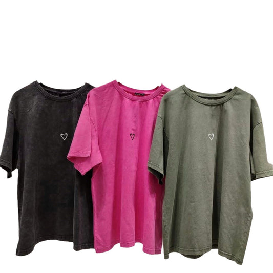 Damen Old Washed Kurzarm-T-Shirt Love