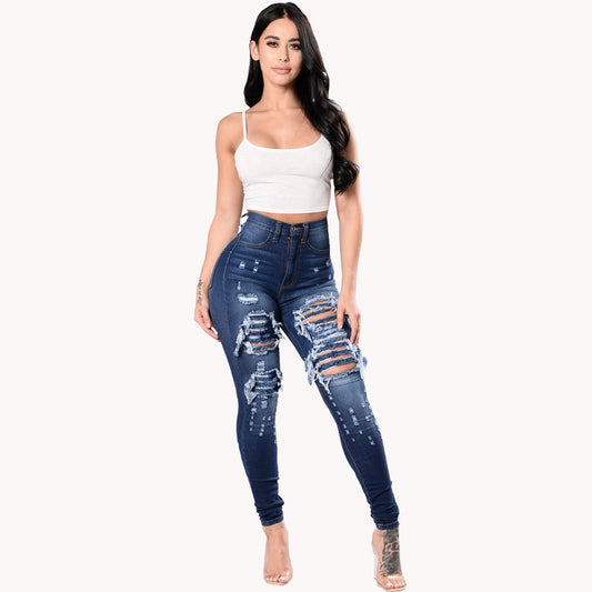 Zerrissene, gewaschene Denimhose für Damen