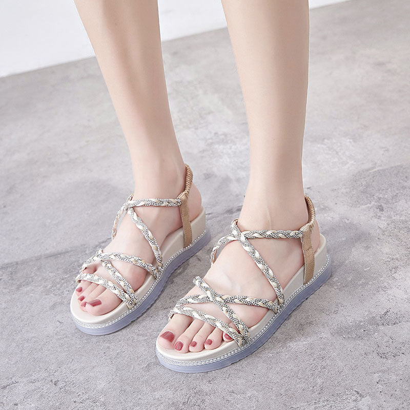 Sandali con cinturino in strass da donna, estate, nuovo stile, versione coreana