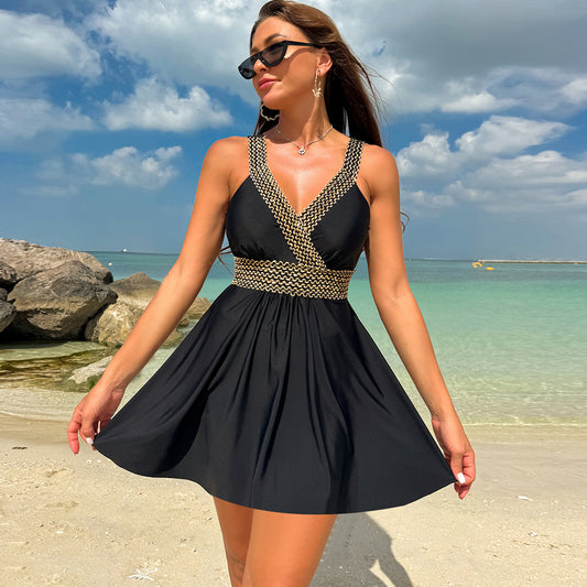 Costume da bagno stampato con scollo a V, per vacanze estive in spiaggia, bikini, abbigliamento da donna alla moda