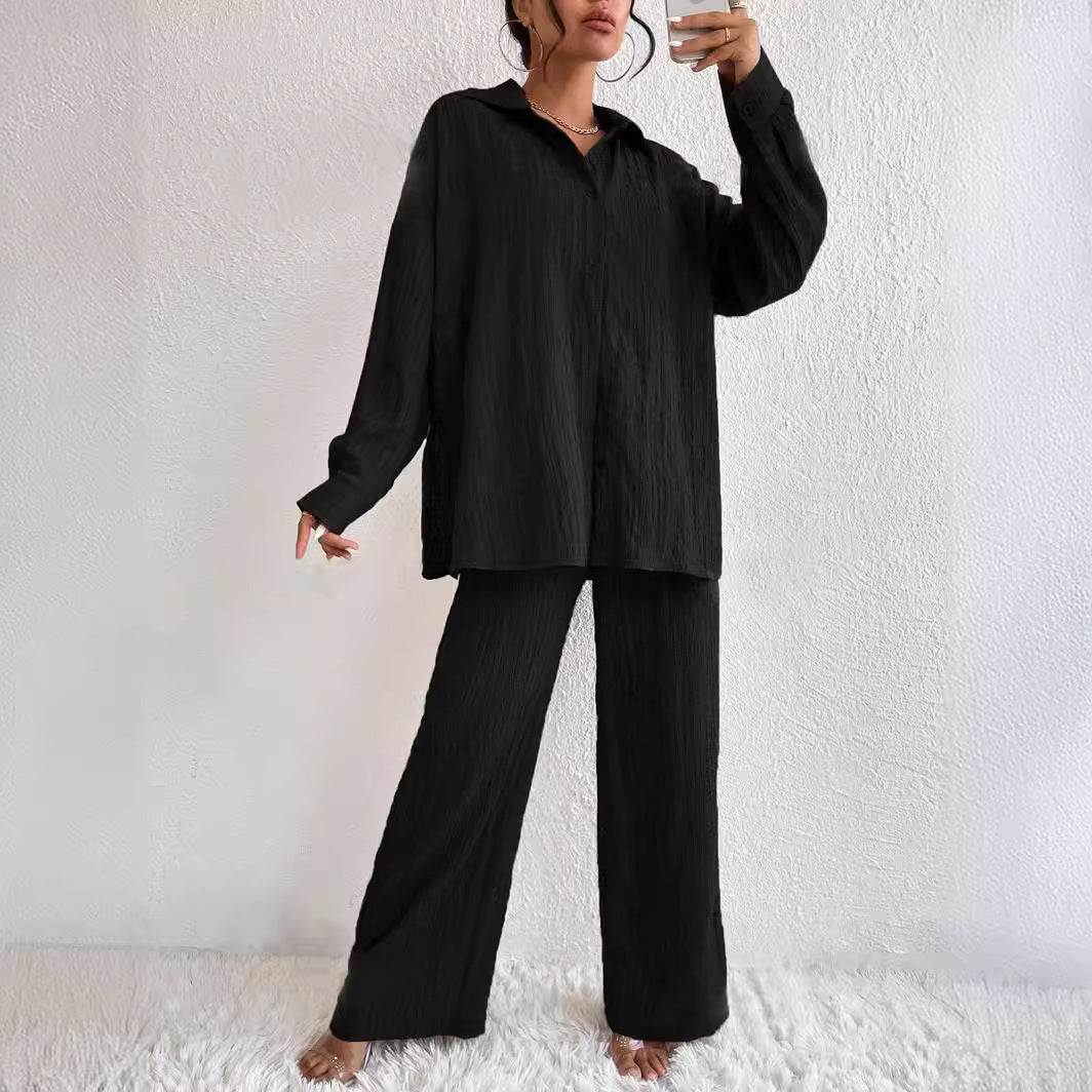 Mode Lässig Europäischen Und Amerikanischen Stil Plissee Hosen Langarm Revers Elegante Anzug Frauen