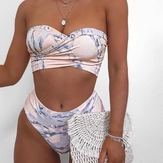 Sexy geraffter Bandage-Bikini-Badeanzug mit hoher Taille für Damen