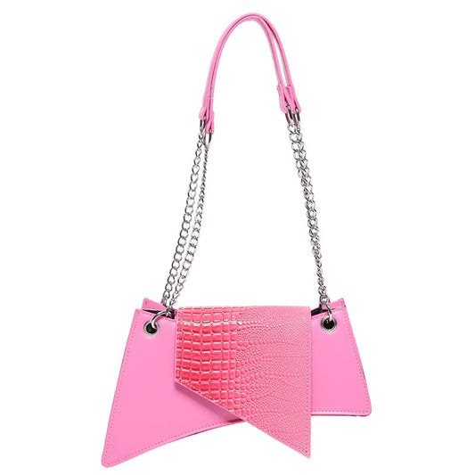 Borsa a tracolla quadrata lucida in pelle verniciata con motivo a pietra da donna