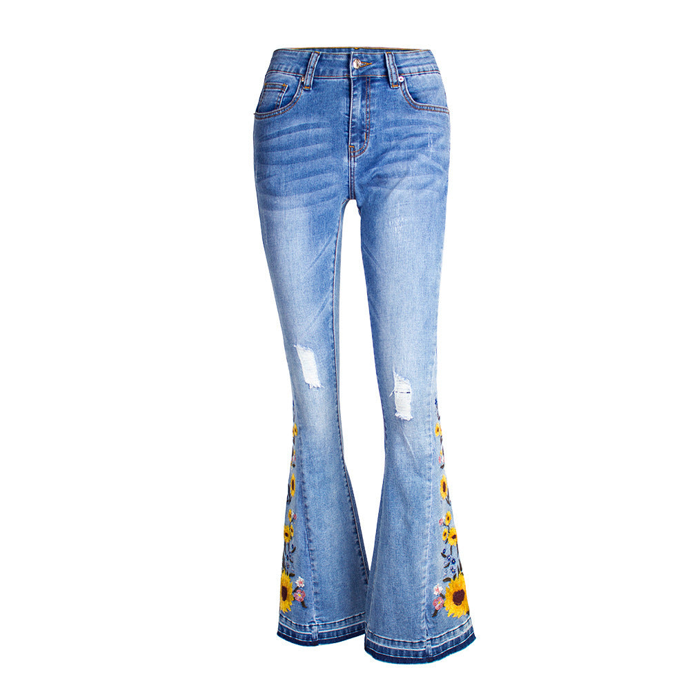 Damen Flared Jeans Damen 3D Stickerei