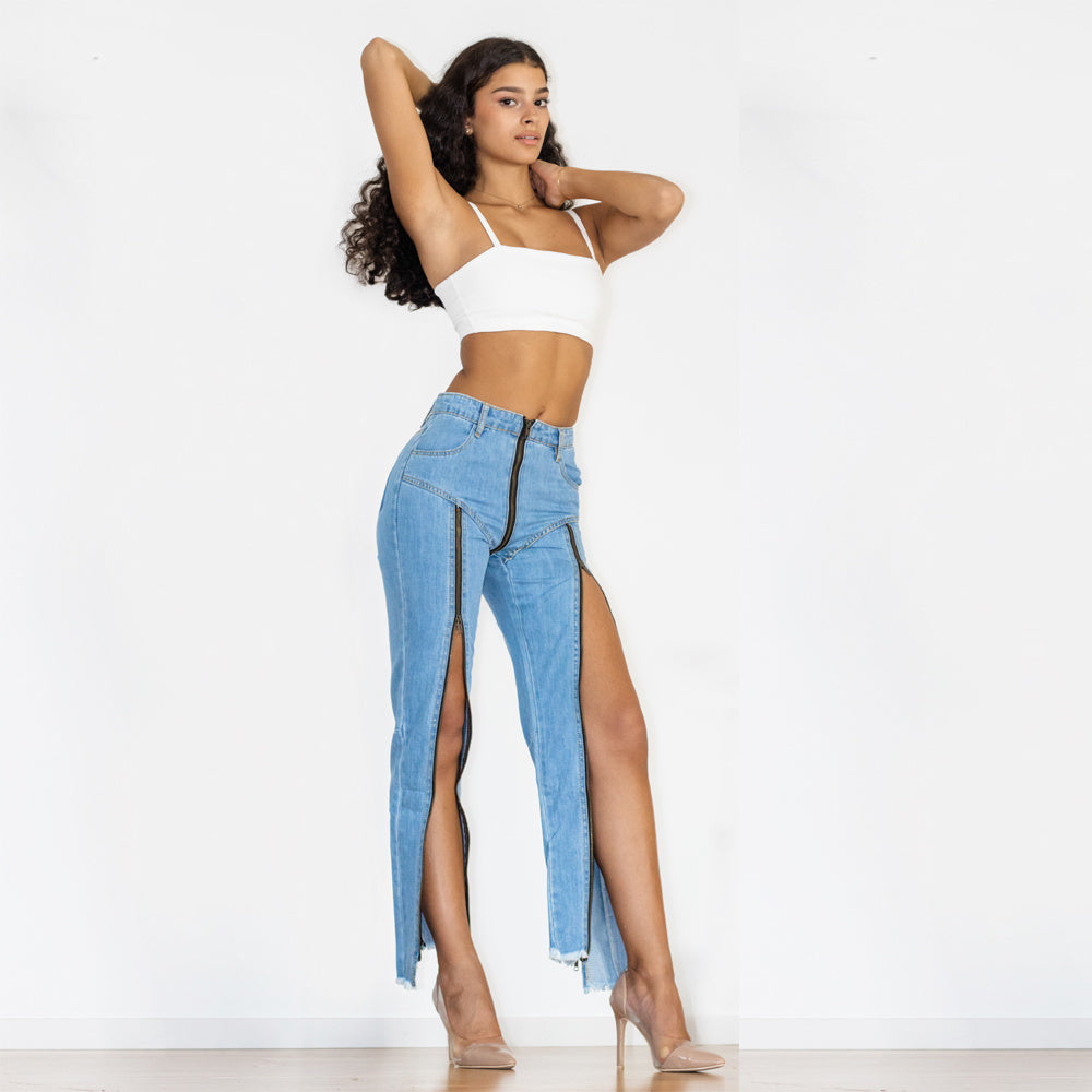 Shascullfites Women Split Straight Jeans