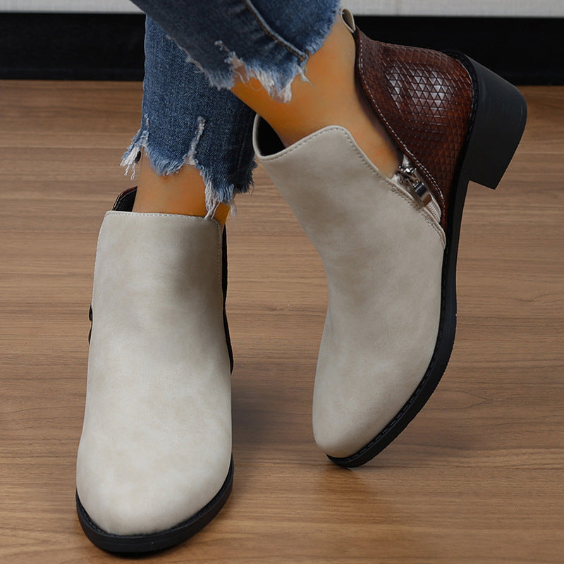Casual All-match Plus Size Pointed Toe Chunky Heel Stitching Women's Martin Boots