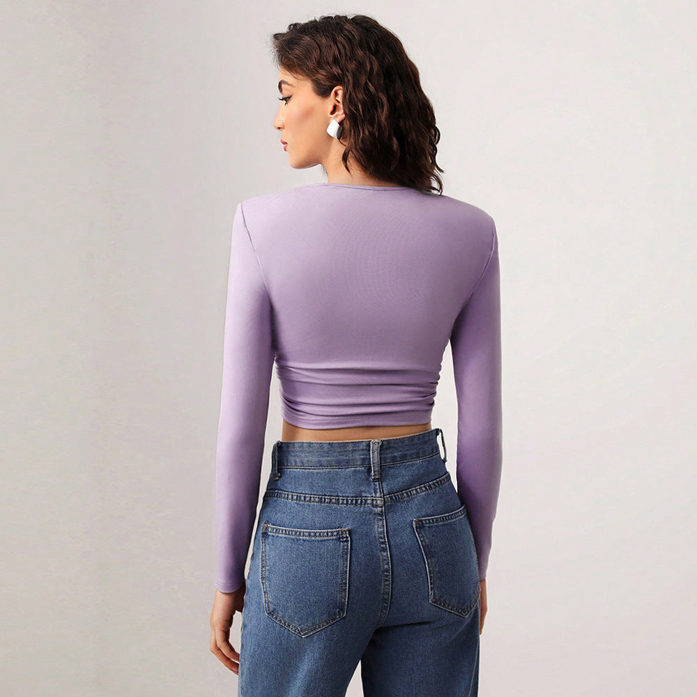 Top in seta di latte aderente con scollo a V da donna