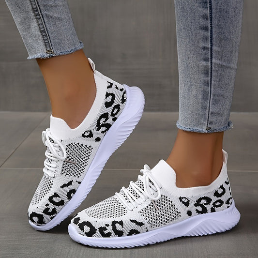 Weiße Schuhe Frauen Leopard Print Lace-up Sneakers Sport