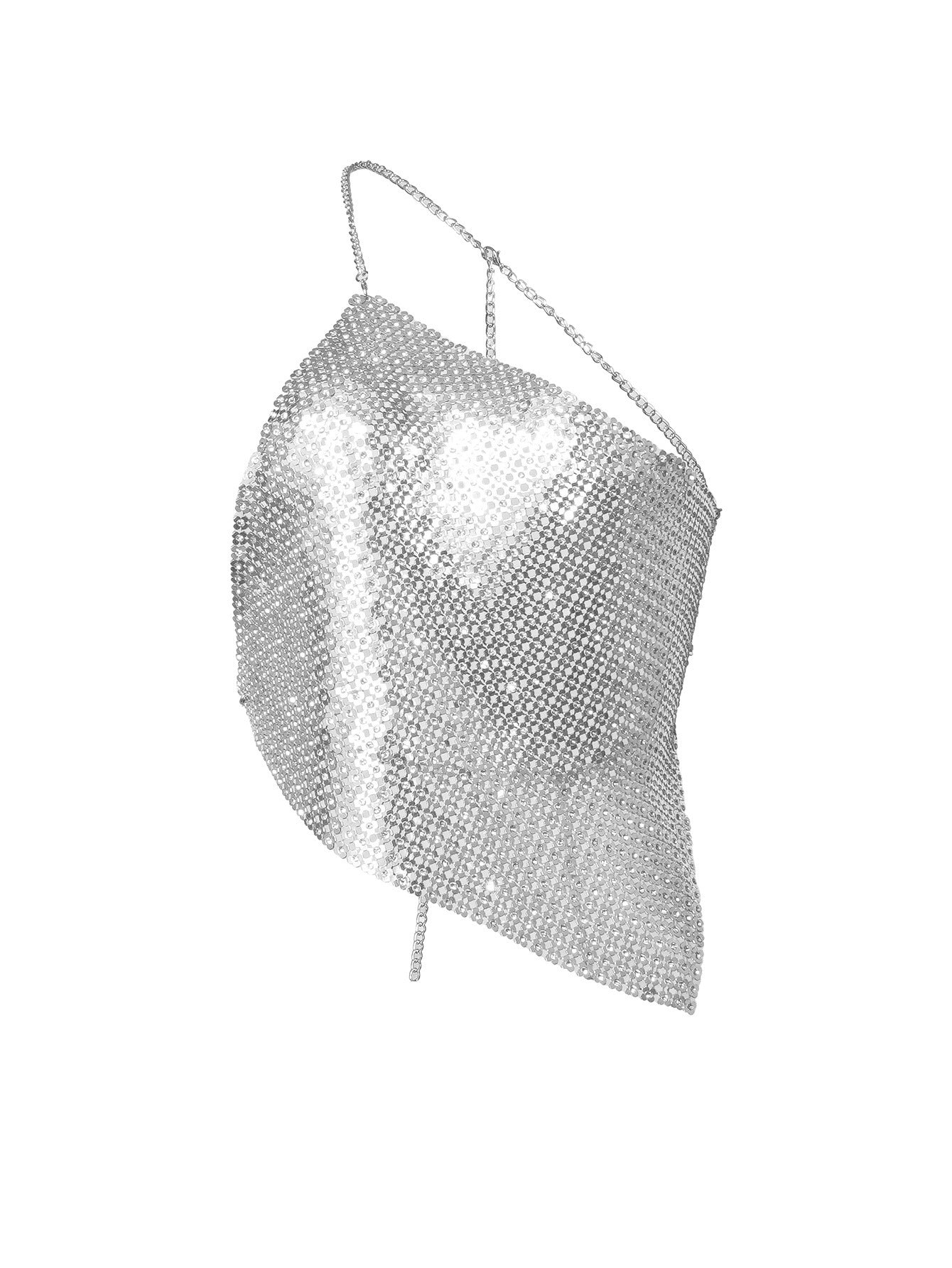 Top con spalline sottili e cuciture in strass, casual, da donna