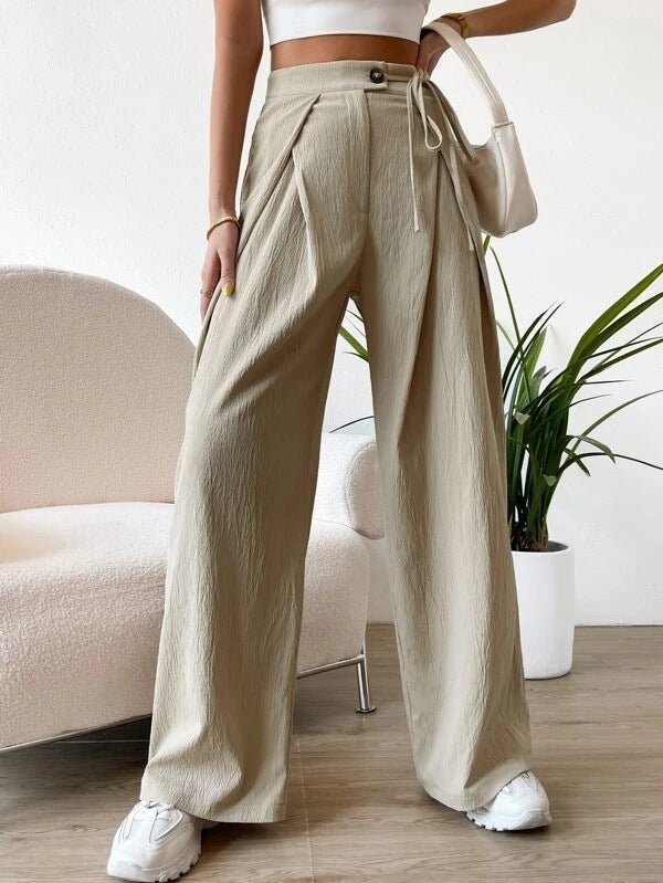 Pantaloni allacciati a vita alta, allacciati, patchwork, casual, gamba dritta