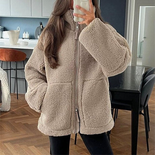 Fashion Solid Fleece Jacket Fall Spring Long Sleeve Women's Clothing