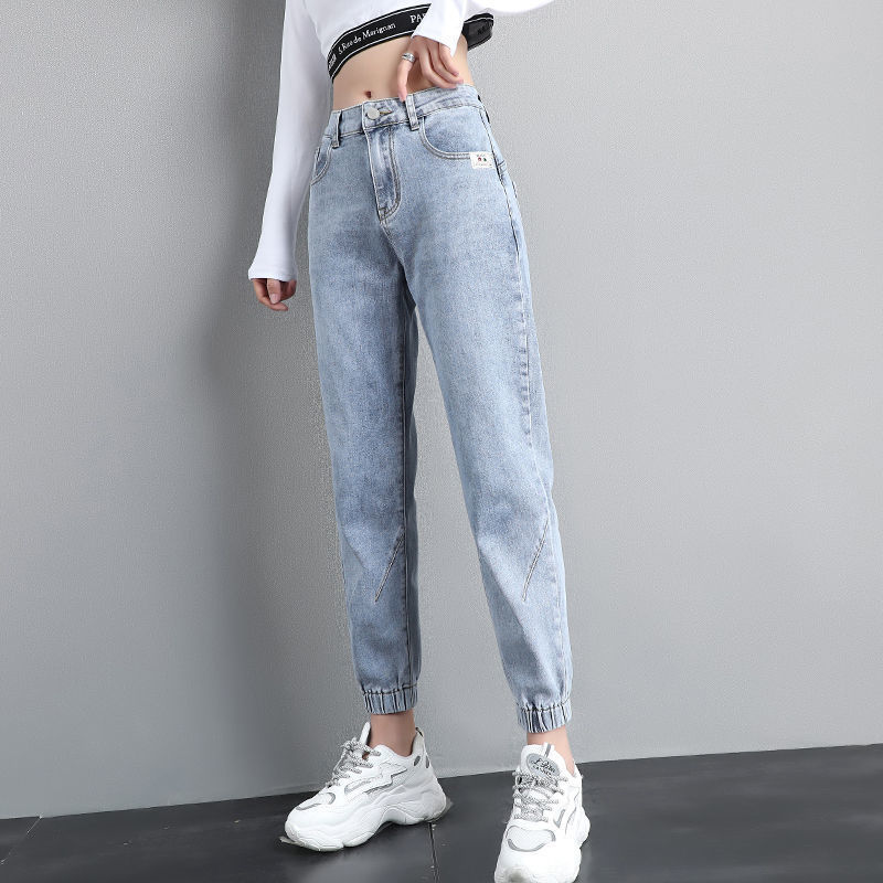 Jeans alla caviglia con fascia da strada da donna, alla moda coreana, larghi