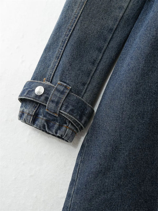 Trench in denim largo alla moda in stile classico da donna