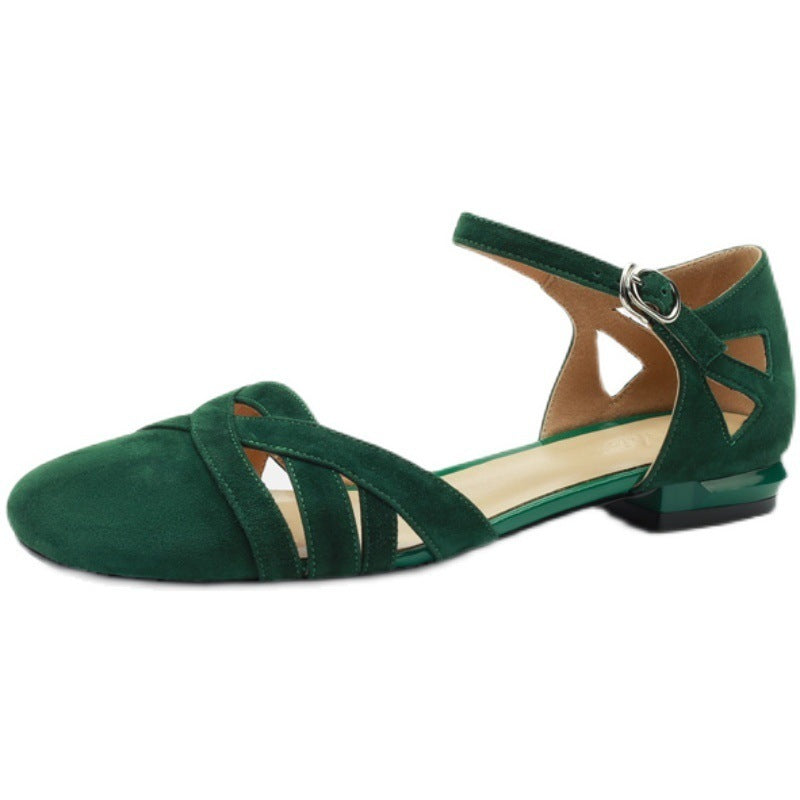 Sandali classici retrò da donna, estivi, con punta tonda e smerigliata, suola morbida e piatta