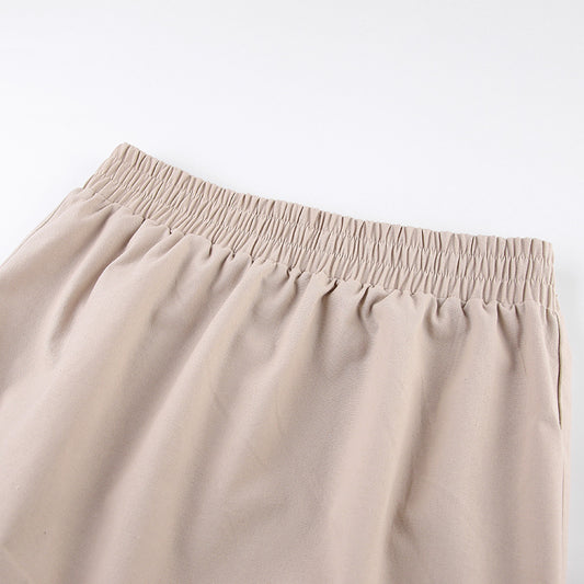 Completo due pezzi con camicetta a maniche lunghe in cotone e lino da donna e gonna a palloncino