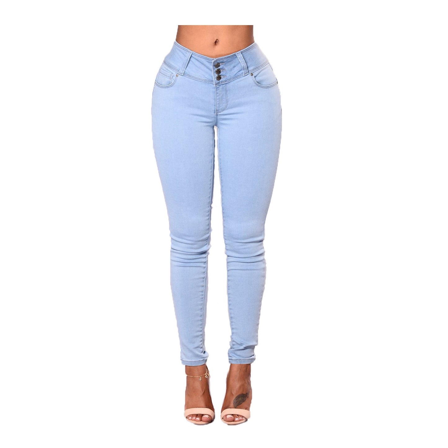 Hüfthebende Slim-Fit-Jeanshose mit breiter Taille für Damen