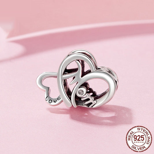 Braccialetto fai da te con perline a forma di cuore in argento 925 con perline Herz Beaded MOM