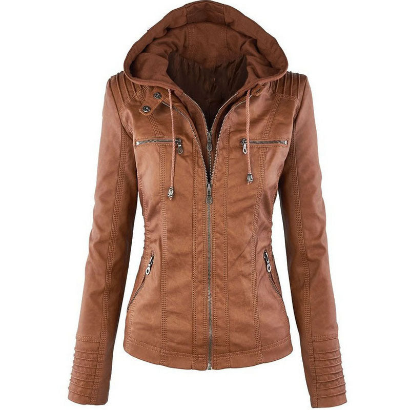 Giacca con cappuccio staccabile alla moda con tasche