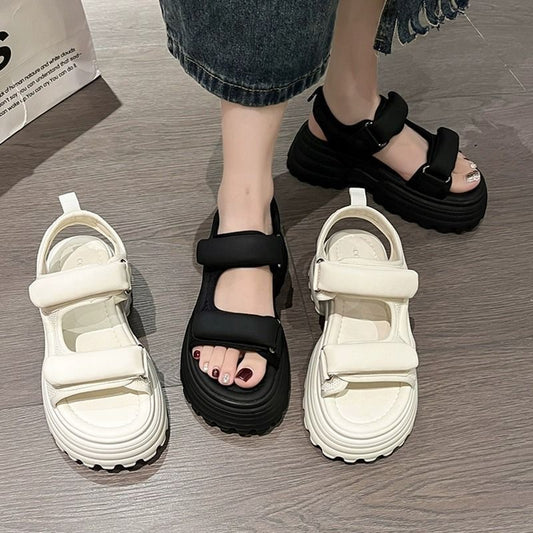 Sandalen Damen Muffin Dicke Unterseite Klettverschluss Lässige All-Match-Strandschuhe