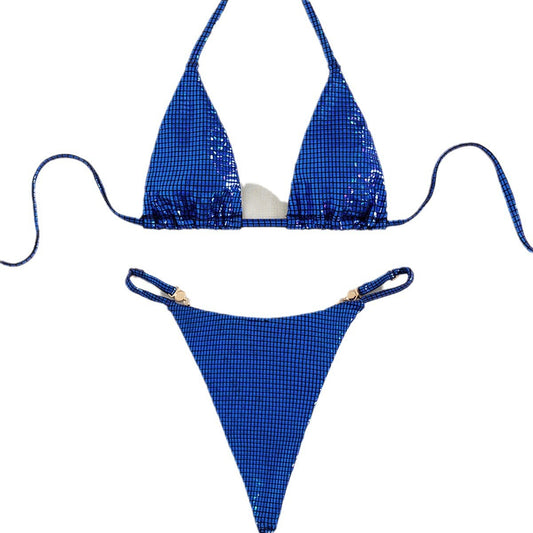 Bikini da donna con spacco posteriore a T in tinta unita