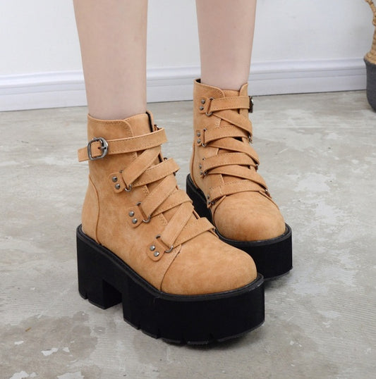 Muffin platform Martin boots women's new autumn comfortable cross straps ankle boots