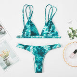 Leaf print split swimsuit feminine halter