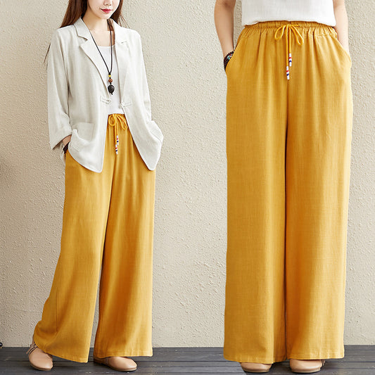 Hemp Rope Elastic Waist Wide leg Trousers