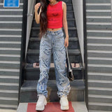 Jeans dritti da strada con toppa con lettera personalizzata