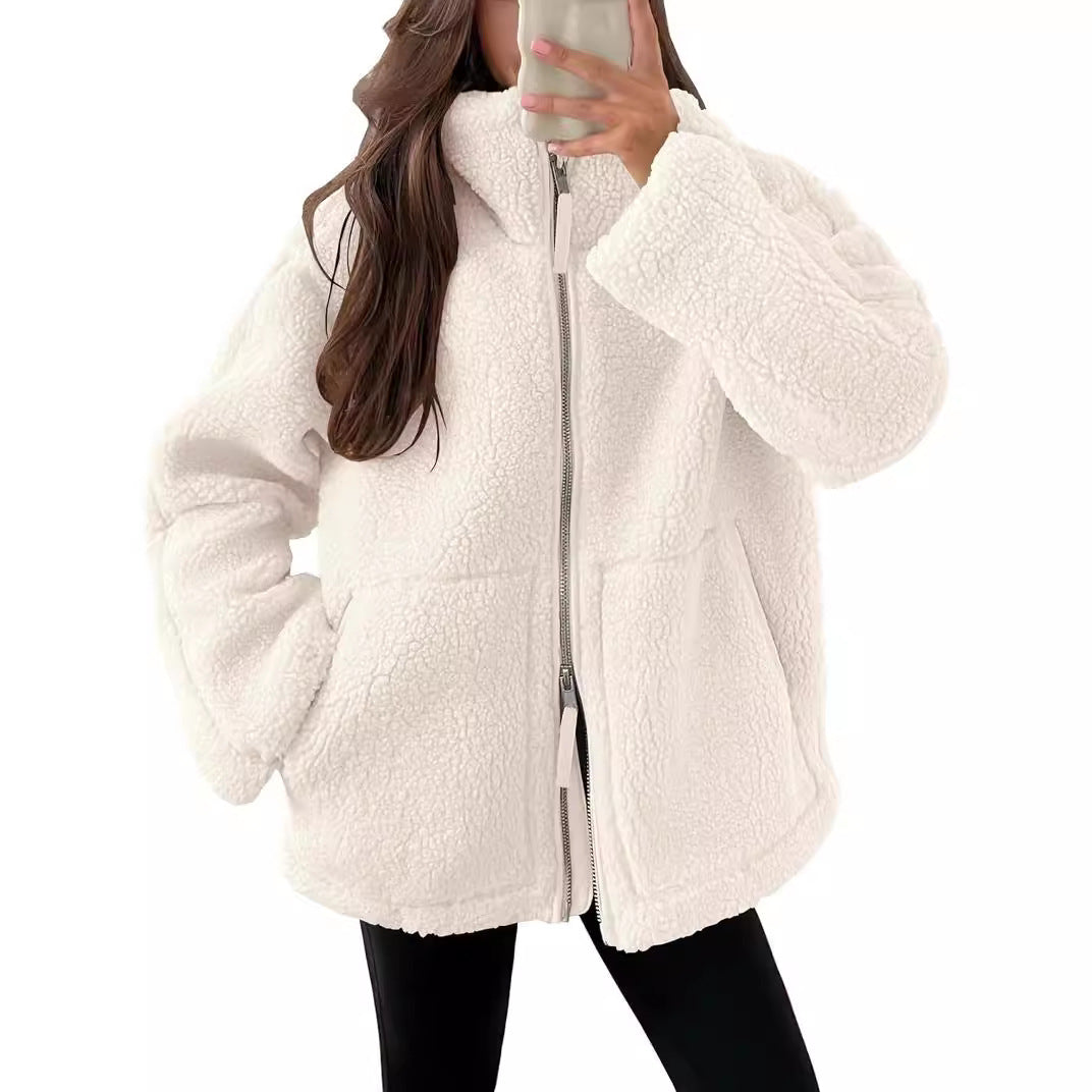 Fashion Solid Fleece Jacket Fall Spring Long Sleeve Women's Clothing