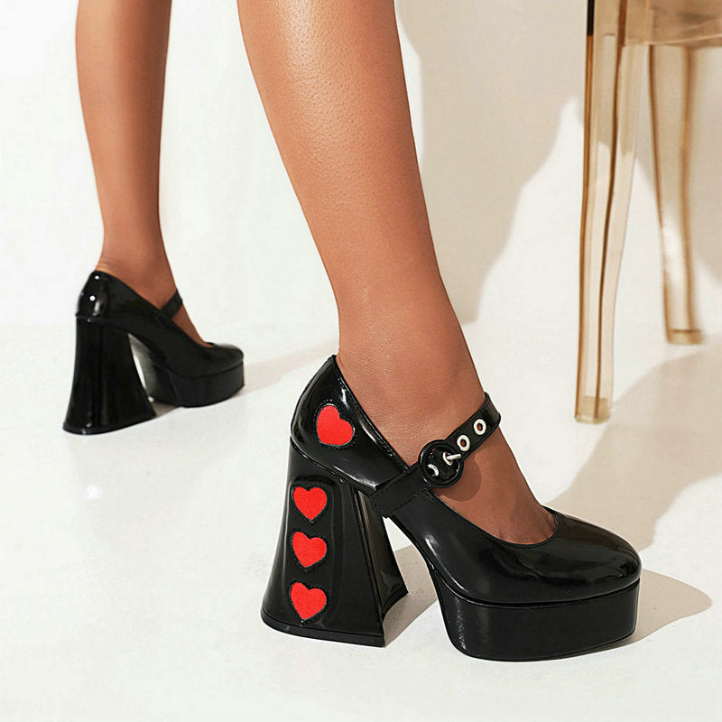 Frauen High Heels Neue Liebe Nähte Plattform Chunky