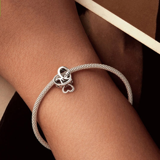 Braccialetto fai da te con perline a forma di cuore in argento 925 con perline Herz Beaded MOM