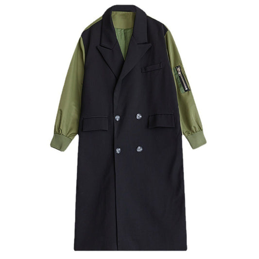 Trench cardigan con colletto a doppio strato, coordinato con i colori, per il tempo libero e il temperamento