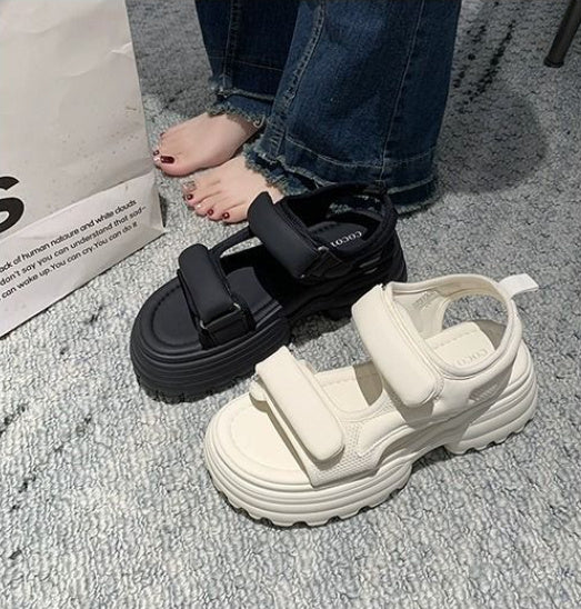 Sandalen Damen Muffin Dicke Unterseite Klettverschluss Lässige All-Match-Strandschuhe