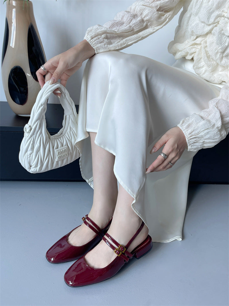 Women's Buckle Square Toe Leisure Semi-slippers Sandals