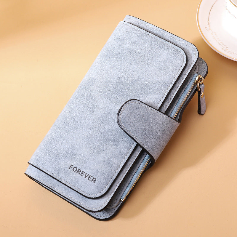 Women's Long Wallet Trifold Matte Leather Clutch
