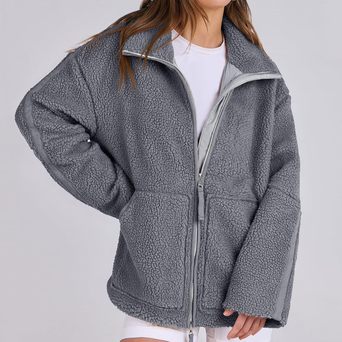 Fashion Solid Fleece Jacket Fall Spring Long Sleeve Women's Clothing