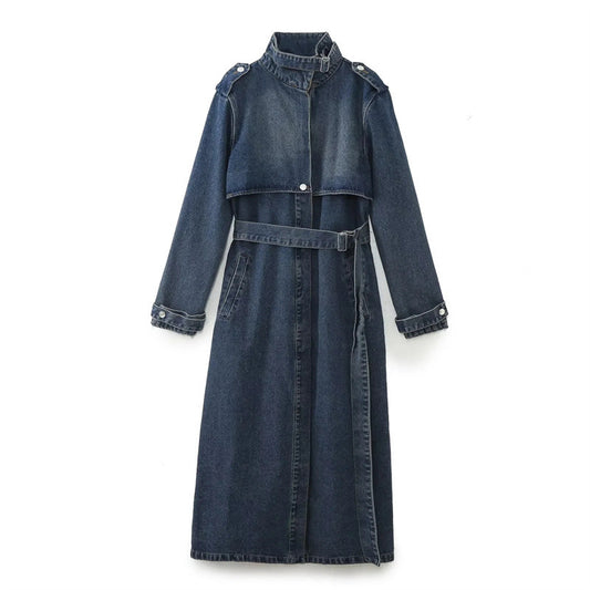 Trench in denim largo alla moda in stile classico da donna