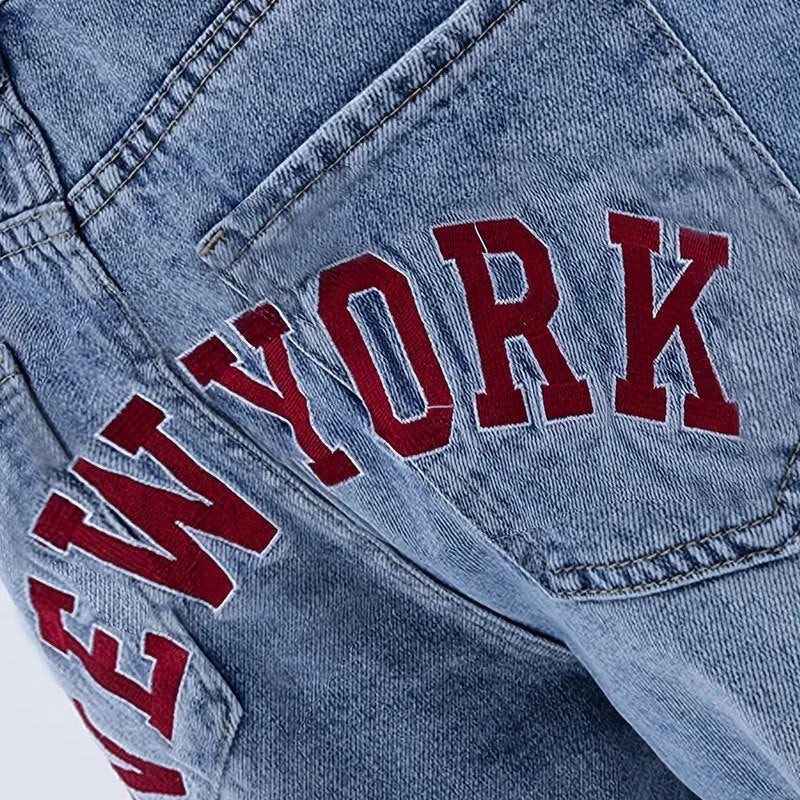 Jeans dritti a vita alta con lettere da donna