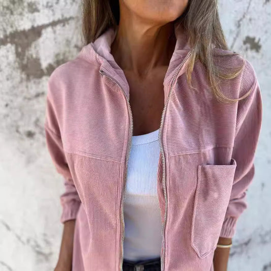 Women's Solid Color Simple Corduroy Hooded Jacket