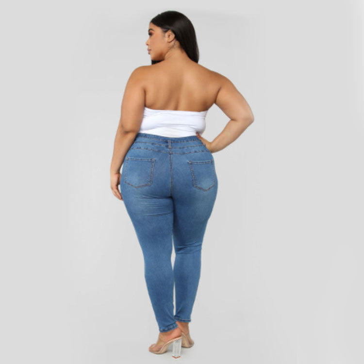 Zerrissene Fat Jeans mit hoher Taille und großen Größen