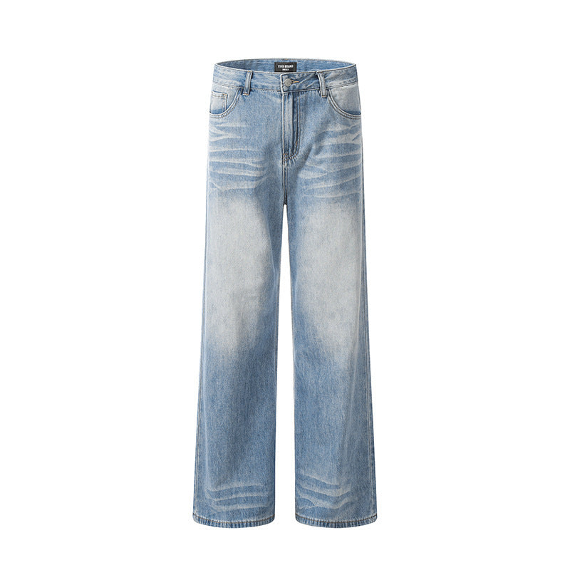 Hohe Taille Wash Drooping Straight Pants Damen Einfaches Design