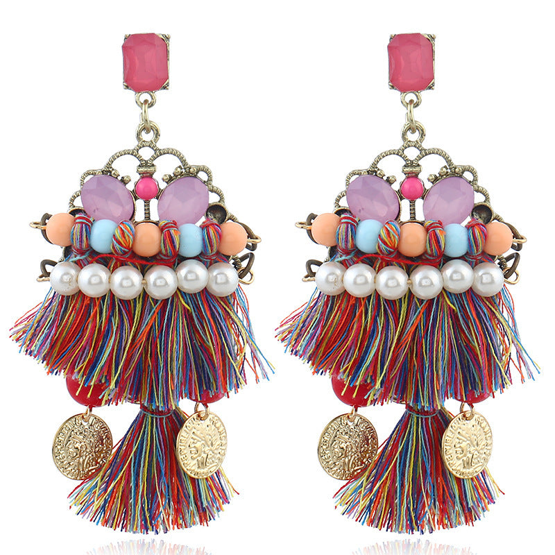 Rhinestone Tassel Color Handmade Earrings