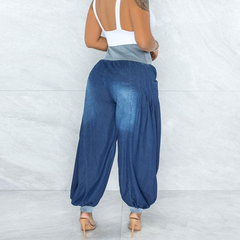 Sommer Dünne Lose Weite Bein Hosen Harem Hosen Elastische Taille Denim Hosen Frauen