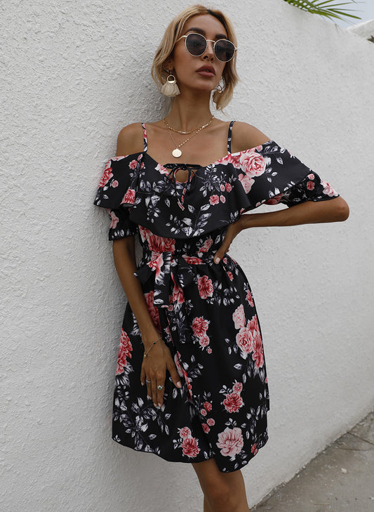 Sling Print One-neck Dress