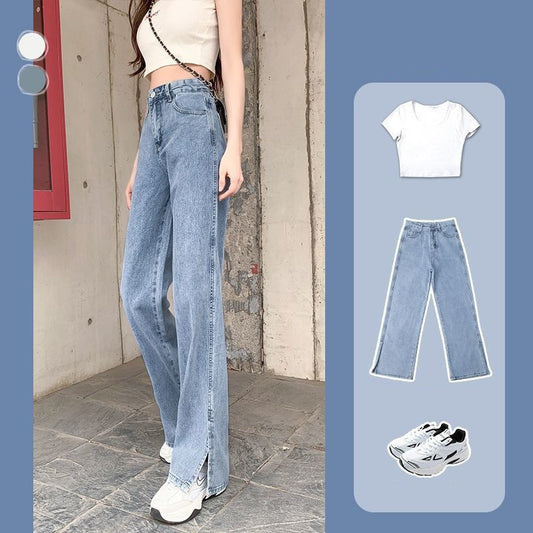 Jeans larghi da donna, a vita alta, drappeggiati, larghi, dritti e sottili