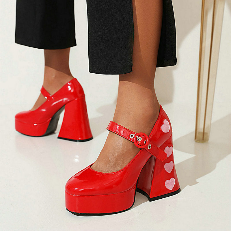 Frauen High Heels Neue Liebe Nähte Plattform Chunky